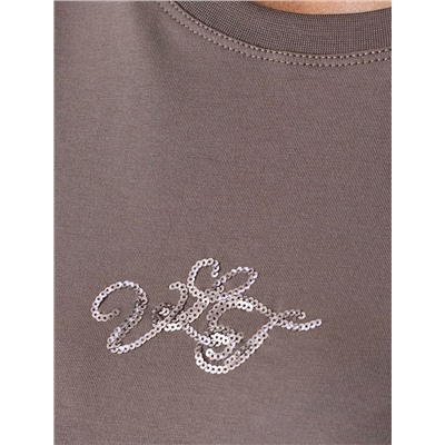 Нарядная футболка с принтом пайетками из премиального хлопка с эластаном