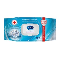 Влажные салфетки AURA FAMILY, для всей семьи, с антибактериальным эффектом 120 шт.