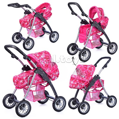 Коляска зима-лето для кукол, металлическая, с люлькой-переноской, с корзиной, цвет вишенка