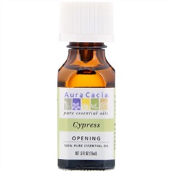 Aura Cacia, чистое эфирное масло, Кипарис, 0,5 жидкой унции (15 мл)