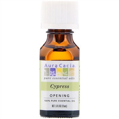 Aura Cacia, чистое эфирное масло, Кипарис, 0,5 жидкой унции (15 мл)
