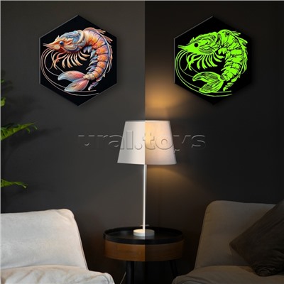 Картина по номерам 37х32 "Креветка" со светящейся краской черный холст Гексагон (17 цветов)