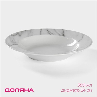 Тарелка глубокая Доляна «Мрамор», 300 мл, d=21 см, керамика, белая, серая