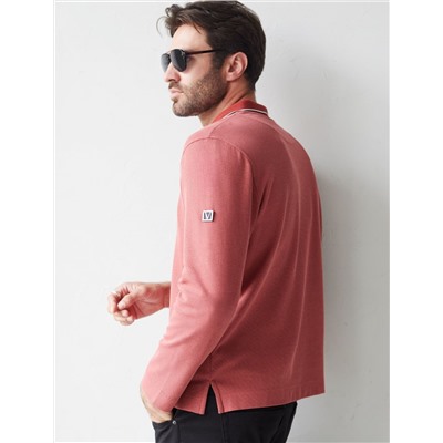 Лонгслив из фактурного трикотажа с плетеным воротником поло с застежкой на пуговицы