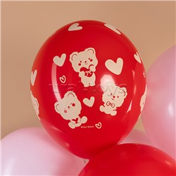 Шар (12''/30 см) Влюбленные мишки, Розовый/Красный, пастель, 5 ст, 25 шт.