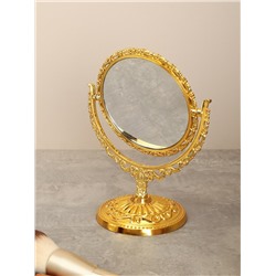 Зеркало настольное ажурное двустороннее 17,5 см круглое / YDW-03 /уп 72/золото