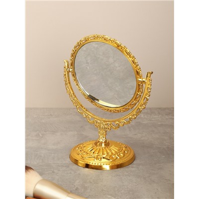 Зеркало настольное ажурное двустороннее 17,5 см круглое / YDW-03 /уп 72/золото
