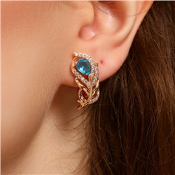 Серьги в форме пера ювелирная бижутерия коллекция "Дубай" покрытие: позолота, вставка: фианиты, цвет: голубой, арт.217.246