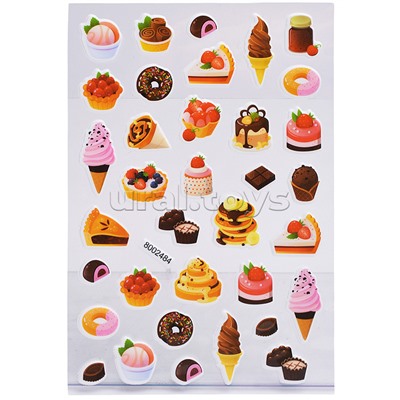 Наклейки мягкие "Десерты" размер карточки 10x15 см, puff, объемные, многоразовые