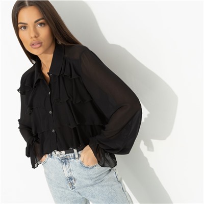 Блуза с объемным декором, Гипнотический стиль (черная)