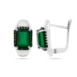 Серьги из серебра зеленый агат, наноизумруд, Калестро
