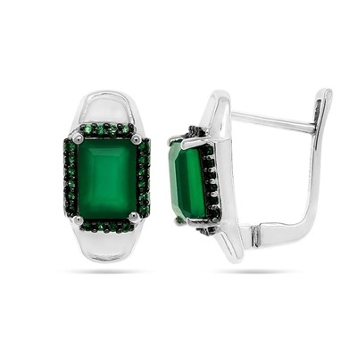 Серьги из серебра зеленый агат, наноизумруд, Калестро