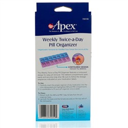 Apex, Органайзер для таблеток на неделю с учетом приема два раза в день, 1 таблетница