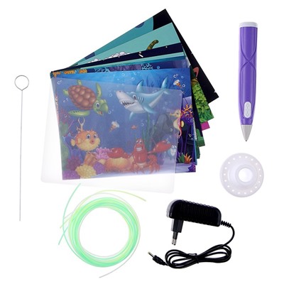 3D ручка с блоком питания, PCL пластик светиться в темноте, фиолетовая