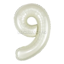 Шар (40''/102 см) Цифра, 9, Белый песок, Сатин, 1 шт. в уп.