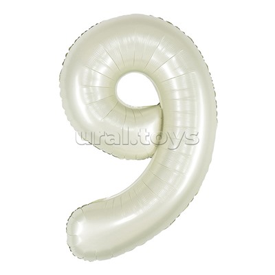 Шар (40''/102 см) Цифра, 9, Белый песок, Сатин, 1 шт. в уп.