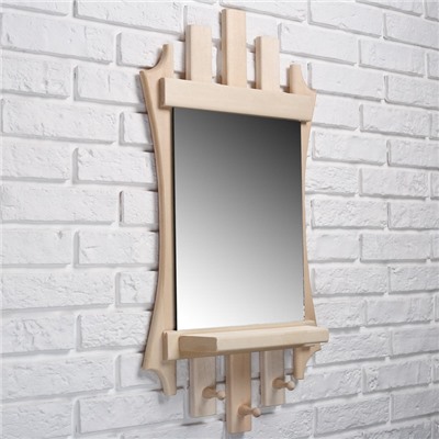 Зеркало для бани и сауны «Лесенка», 75×40 см, с полкой, 3 крючка