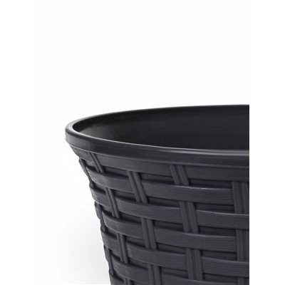 Кашпо для цветов «Ротанг», 4 л, d=22.2 см, h=16.6 см, пластиковое, с поддоном, серое