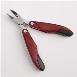 Кусачки педикюрные, 3 в 1, с лазерной пилкой, изогнутое лезвие, складные, 8.7 см, длина лезвия-18 мм, бордовые