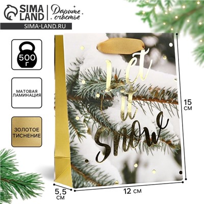 Пакет подарочный новогодний ламинированный «Зимний лес», S 5.5 см × 15 см × 12 см