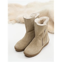 Полусапоги женские бежевые замшевые с замком на литой подошве