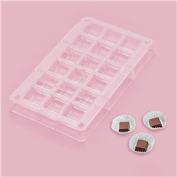Форма для конфет и шоколада «Кубики», 20×12×2.5 см, 18 ячеек 2.5×1 см, прозрачная