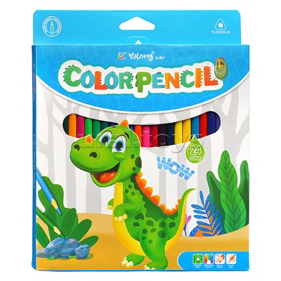 Карандаши цветные 24 цв., "Динозаврики", пластиковые, заточенные, трехгранные, грифель3.0мм, картон. уп., европод.