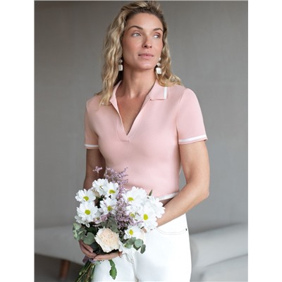 Джемпер с воротником-поло с коротким рукавом тонкой вязки из вискозы