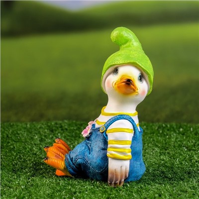 Садовая фигура из полистоуна «Утёнок с цветами», 10×5.5×16 см