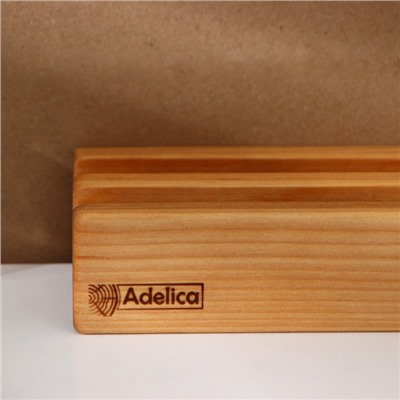 Набор деревянных разделочных досок на подставке 2 шт Adelica: 35×18×2 см, подставка 16×8,5×4 см, масло в подарок 100 мл, пропитаны минеральным маслом, берёза, в подарочной коробке