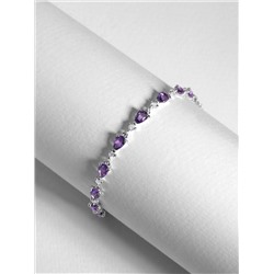 Браслет из серебра с натуральным аметистом и фианитами родированный 925 пробы 6-005р401
