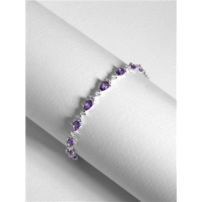 Браслет из серебра с натуральным аметистом и фианитами родированный 925 пробы 6-005р401
