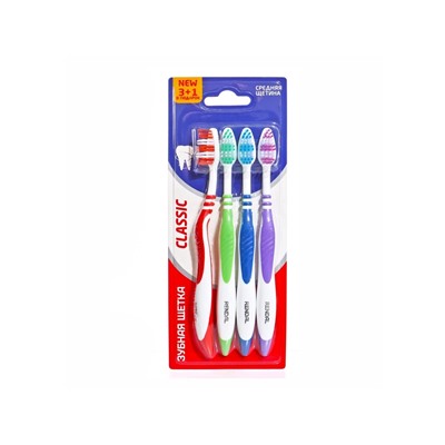 Зубная щётка Rendal Classic, средней жёсткости, 4 шт.