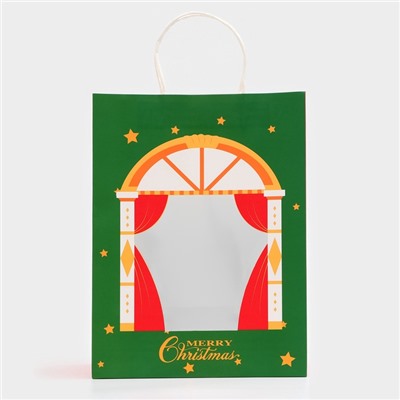 Пакет подарочный новогодний с окном «Театр» 26×35×16 см