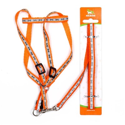 Комплект светоотражающий «Косточки», ошейник 120×1 см, ОШ 24-40 см, ОГ 24-40 см оранжевый