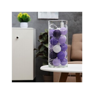 Гирлянда «Нить» 5 м с насадками «Клубки сиреневые», IP20, прозрачная нить, 20 LED, свечение белое, 220 В