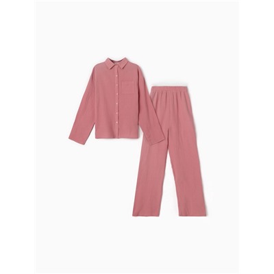 Пижама женская (рубашка, брюки) KAFTAN Basic, размер 40-42, пудрово-розовая