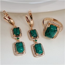 Комплект ювелирной бижутерии коллекция "Дубай" серьги и кольцо 18 р, покрытие позолота, вставка: фианиты и искусственный камень, цвет: изумрудный и прозрачный, арт.313.163-18