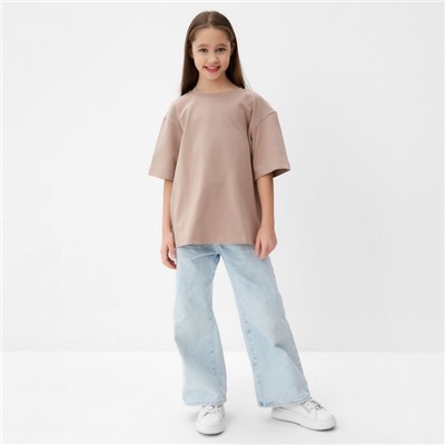 Футболка детская однотонная MINAKU: Basic line, бежевая, рост 122 см