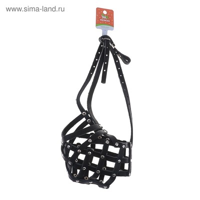 Намордник кожаный №5, сетчатый, с перемычкой, кавказская овчарка, дог, ОМ 42 см, чёрный