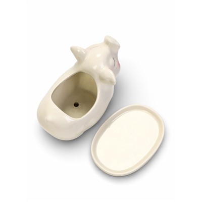 Декоративный горшок для цветов «Поросёнок», керамический, 150 мл, 12×6×10 см, с поддоном, белый, Greengo