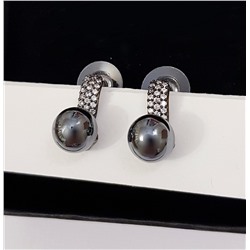 Серьги Дольче с жемчугом, цвет тёмно-серый, 1050, арт.506.717
