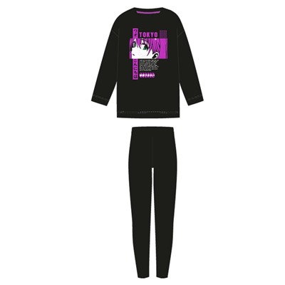 Комплект трикотажный для девочек: фуфайка (футболка с длинными рукавми), брюки (легинсы)