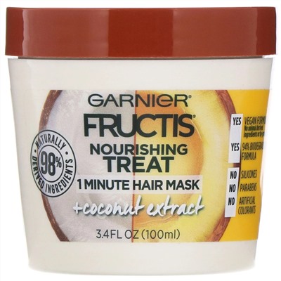Garnier, Fructis, 1-минутная питательная маска для волос, с экстрактом кокоса, 100 мл