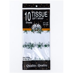 Бумага упаковочная новогодняя тишью «Снежинки со звездами», зелёный, 50×66 см