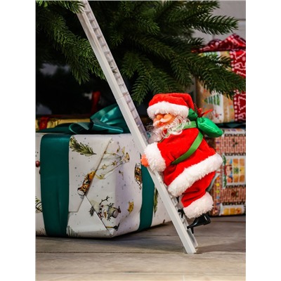 Дед Мороз «С мешком, на лестнице» 20×9 см, 65 см, движение, музыка, красный