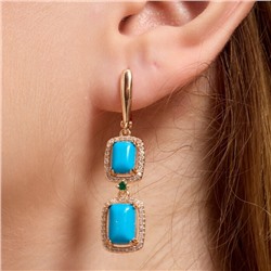 Серьги длинные ювелирная бижутерия коллекция "Дубай", покрытие позолота, вставка: пластик и цирконы, цвет: бирюзовый и прозрачный, арт.313.395
