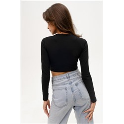 F-Лонгслив-1 женский укороченный кроп топ с длинными рукавами (Черный)