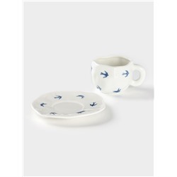 Чайная пара Доляна «Ласточки», чашка 320 мл, блюдце d=16 см, ручная роспись, керамика, белая