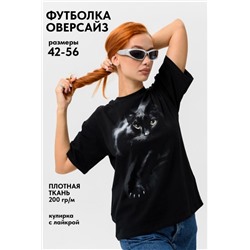 8506/1 Футболка женская оверсайз (Черный_кошка)